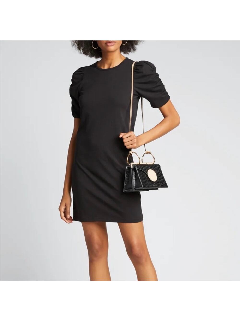 FRAME 100% Cotton Gathered Sleeves Jersey mini
Dress in Black Size: M